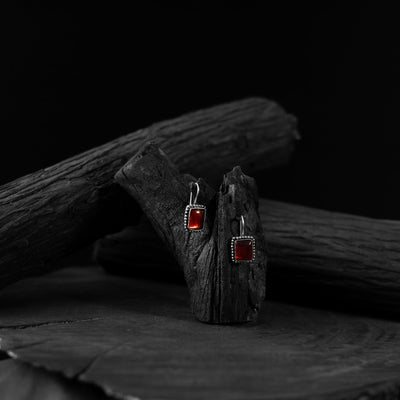 Red - saanjh bela square shape oxidised drop earrings