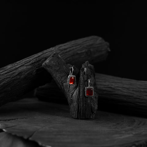 Red - saanjh bela square shape oxidised drop earrings
