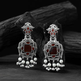 Red - saanjh bela swan oxidised earrings - handcrafted
