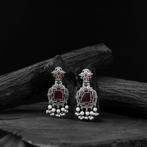 Red - saanjh bela swan oxidised earrings - handcrafted