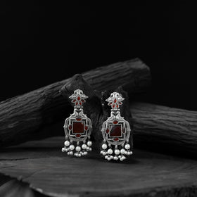 Red - saanjh bela swan oxidised earrings - handcrafted