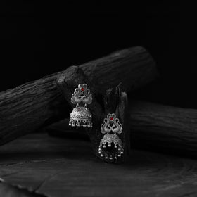 Red - saanjh bela twin mayuri oxidised earrings