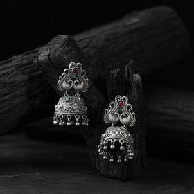 Red - saanjh bela twin mayuri oxidised earrings