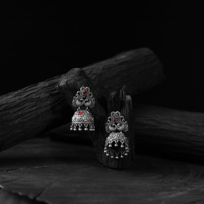 Red - saanjh bela twin mayuri oxidised earrings
