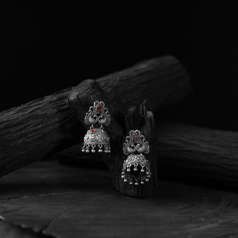 Red - saanjh bela twin mayuri oxidised earrings
