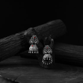 Red - saanjh bela twin mayuri oxidised earrings