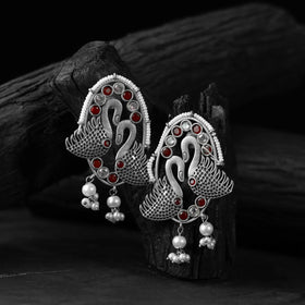 Red - saanjh bela twin swan oxidised earrings - handcrafted