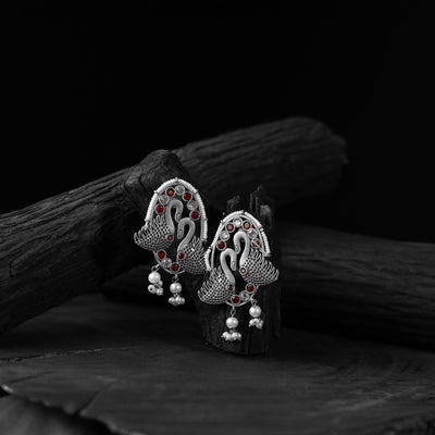 Red - saanjh bela twin swan oxidised earrings - handcrafted