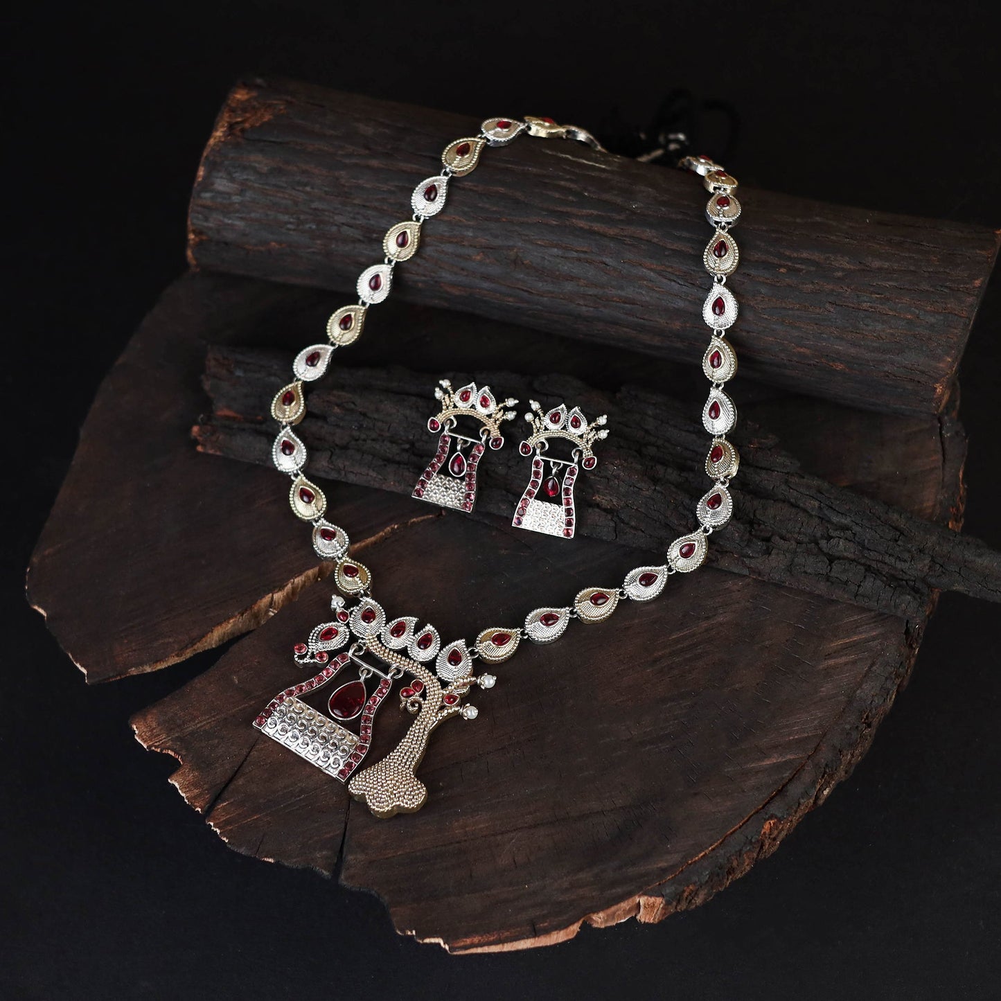 Red - saanjh saaj classic german silver necklace set 12