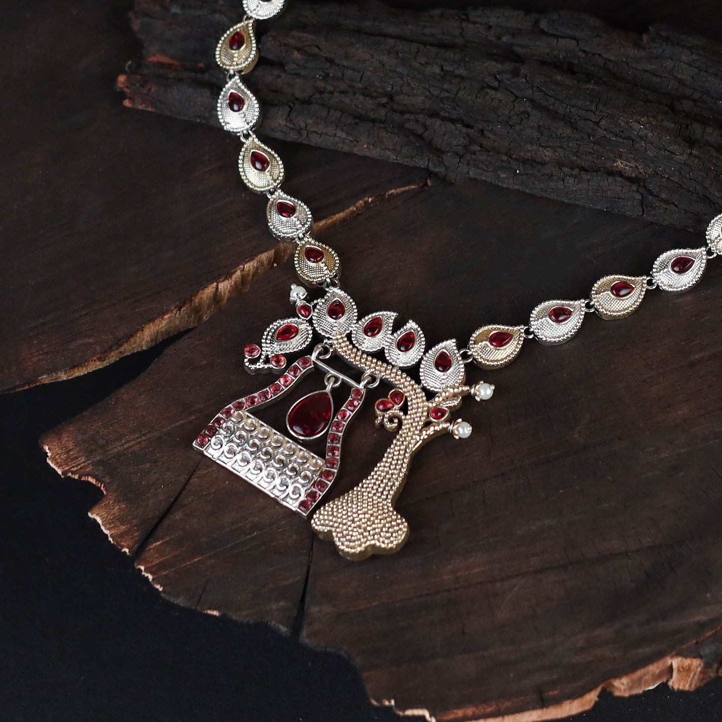 Red - saanjh saaj classic german silver necklace set 12