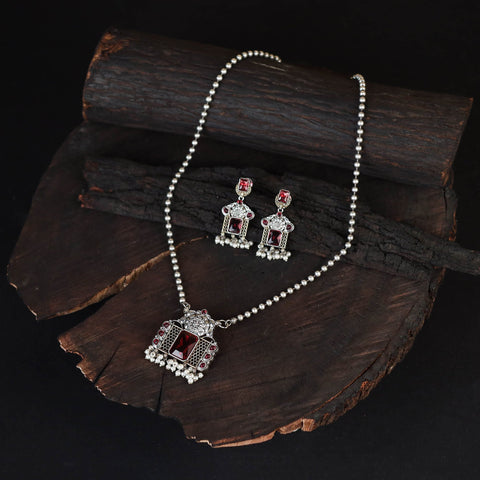 Red - saanjh saaj classic german silver necklace set 41