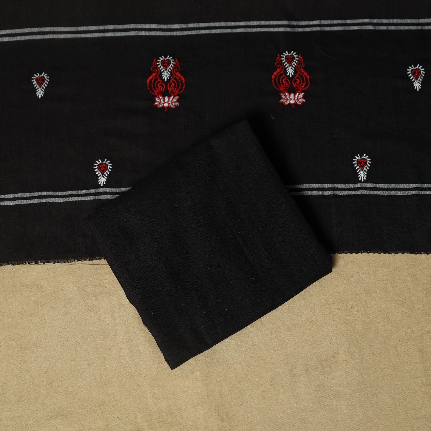 Sambalpuri ikat handloom embroidered cotton 3pc unstitched