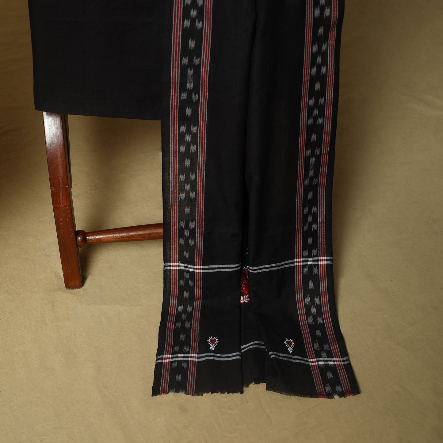 Sambalpuri ikat handloom embroidered cotton 3pc unstitched