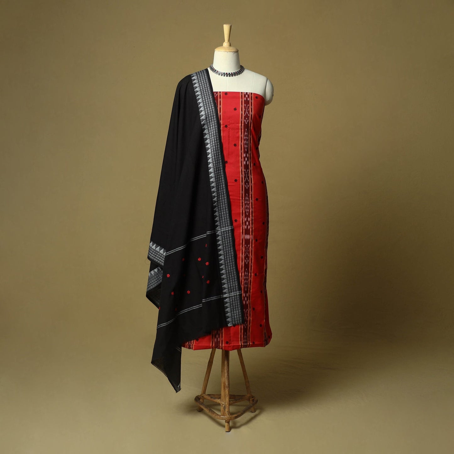 Sambalpuri ikat handloom embroidered cotton 3pc unstitched