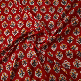 Red Sanganeri Block Print Cotton Fabric