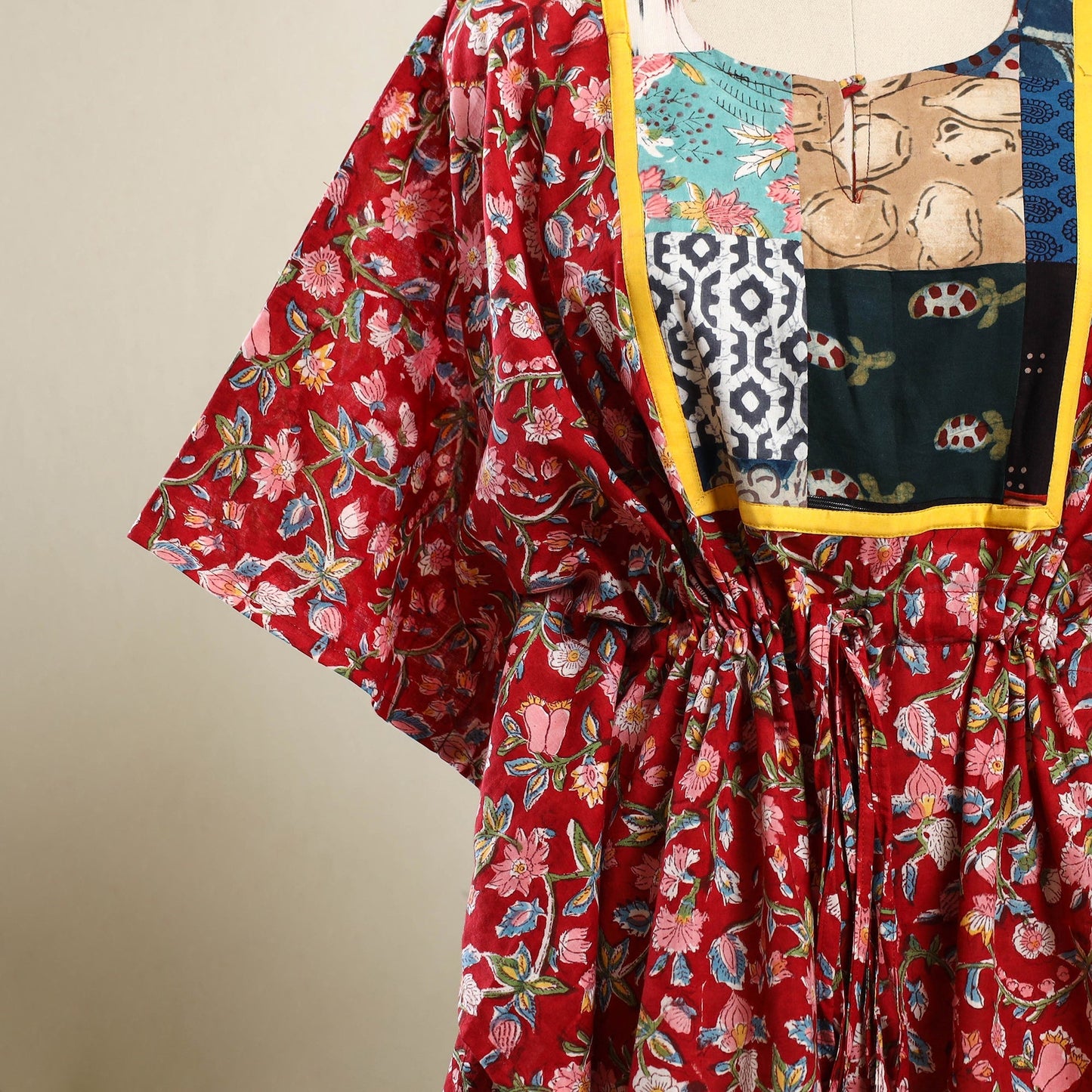 Buy Red Sanganeri Block Print Patchwork Cotton Kaftan
