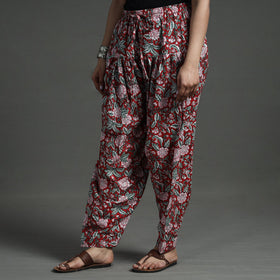 Red - sanganeri block printed cotton elasticated salwar