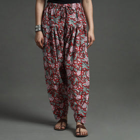 Red - sanganeri block printed cotton elasticated salwar