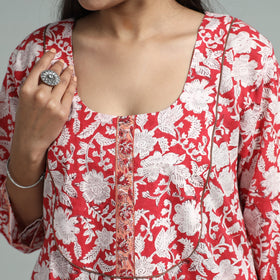 Red - sanganeri block printed cotton a-line kurta