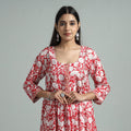 Red - sanganeri block printed cotton a-line kurta