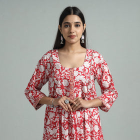 Red - sanganeri block printed cotton a-line kurta