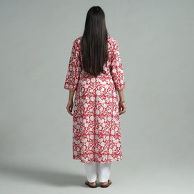 Red - sanganeri block printed cotton a-line kurta