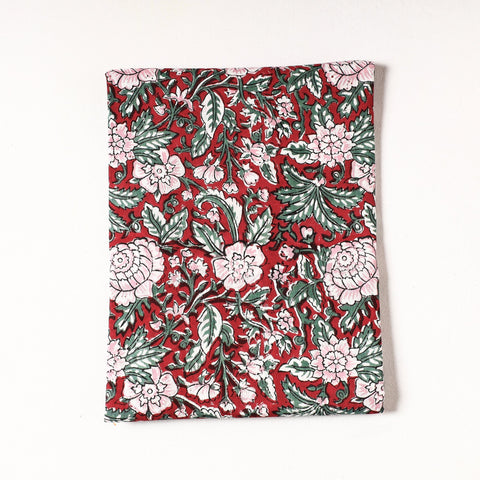 Red - Sanganeri Block Printed Cotton Precut Fabric (1.6 Meter)