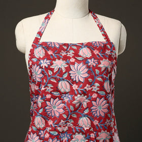 Red - sanganeri cotton apron with pocket 02 - handcrafted