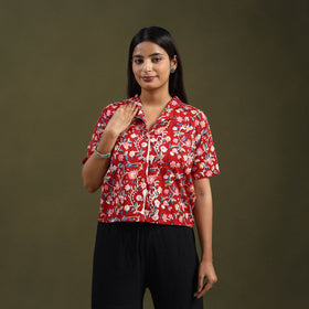  Red Sanganeri Block Print Cotton Crop Top