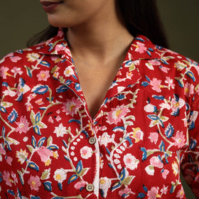  Red Sanganeri Block Print Cotton Crop Top