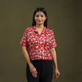  Red Sanganeri Block Print Cotton Crop Top