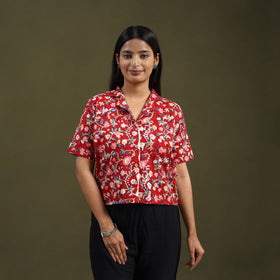  Red Sanganeri Block Print Cotton Crop Top