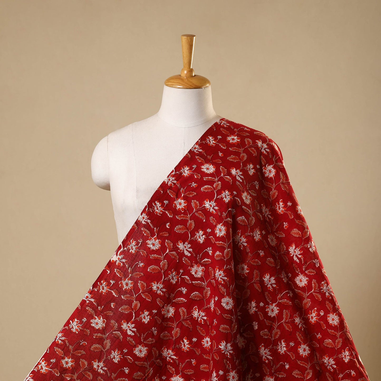 Red - sanganeri cotton fabric 12 - handcrafted