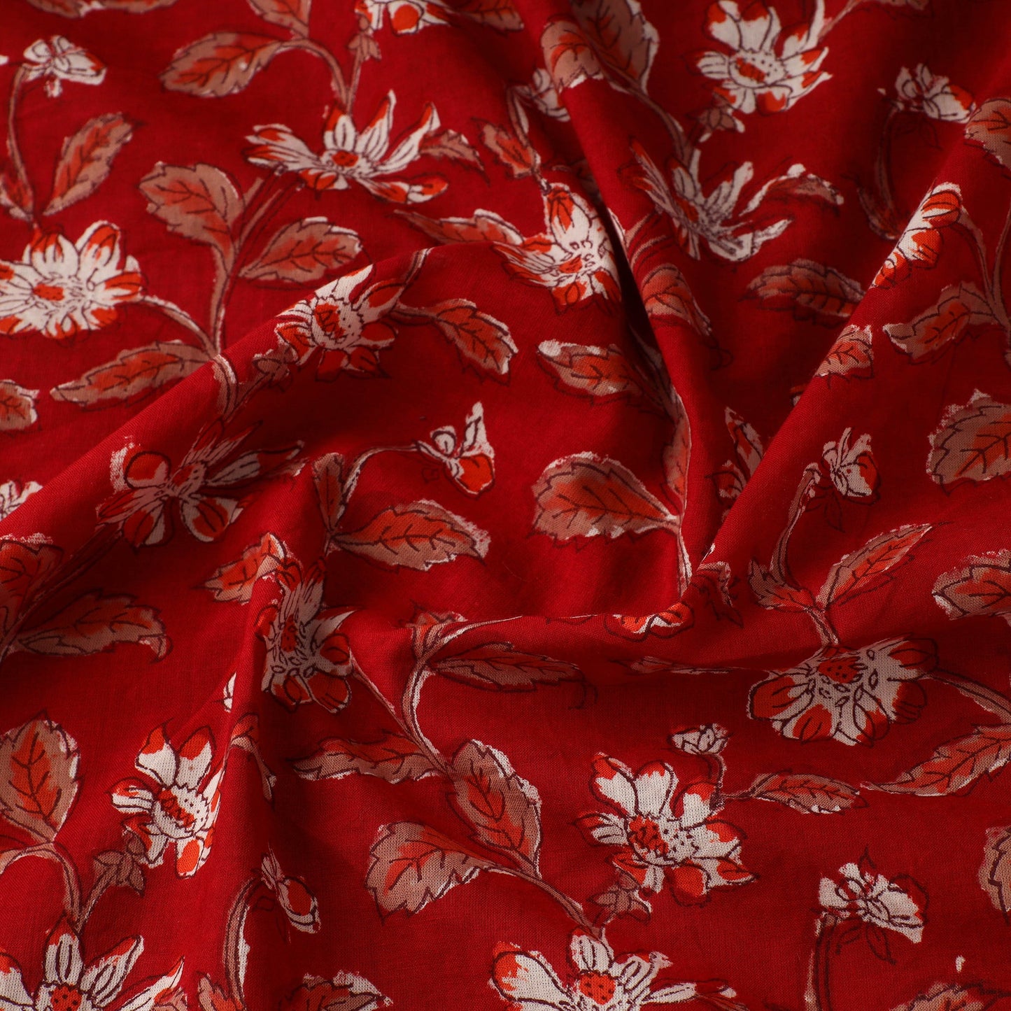 Red - sanganeri cotton fabric 12 - handcrafted