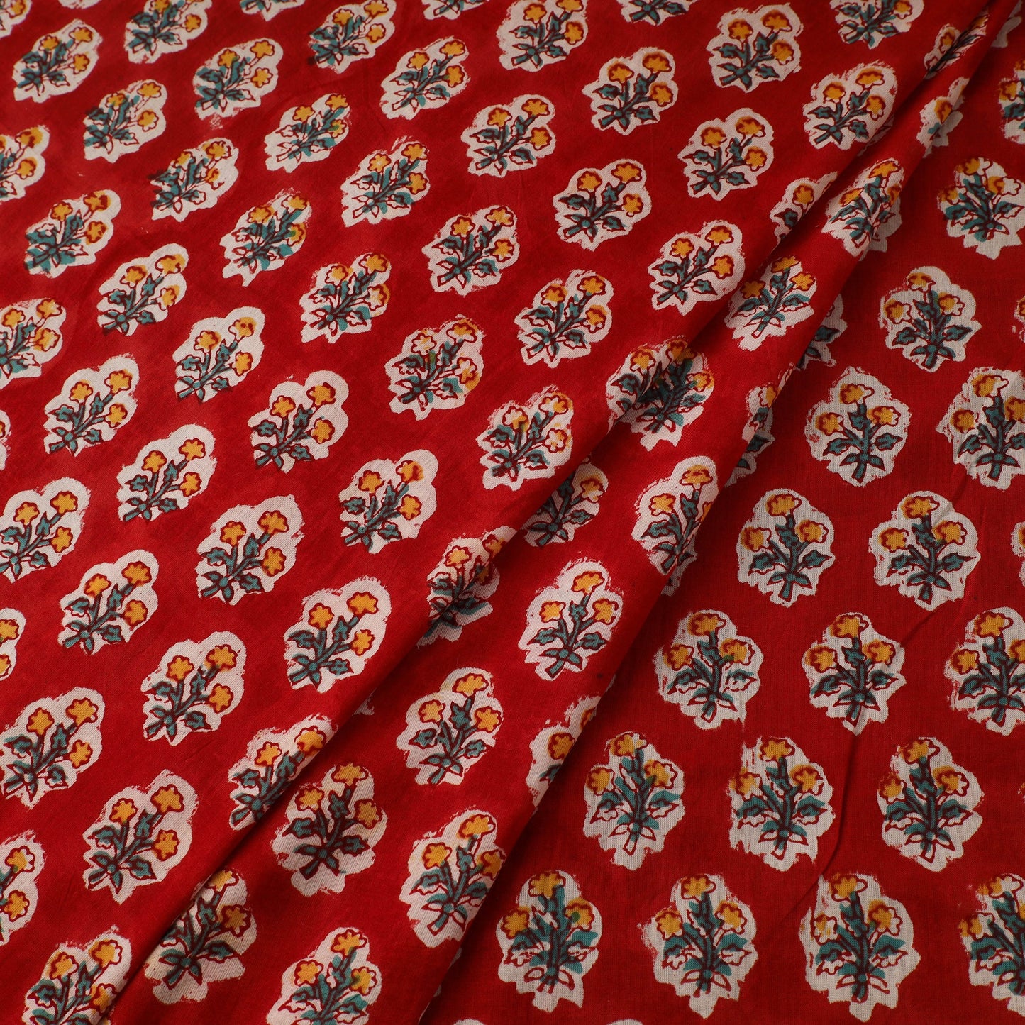 Red Sanganeri Block Print Cotton Fabric