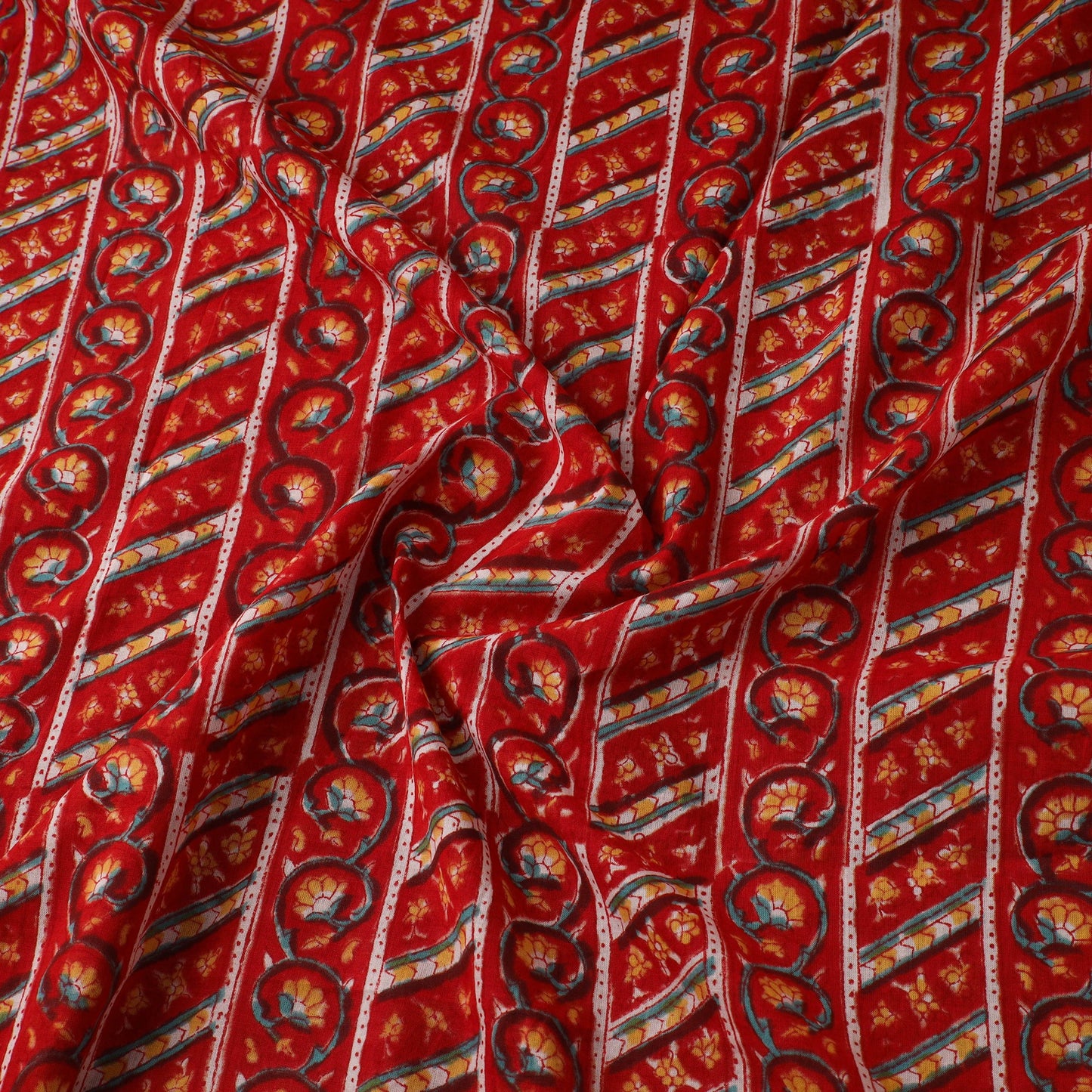 Red Sanganeri Block Print Cotton Fabric