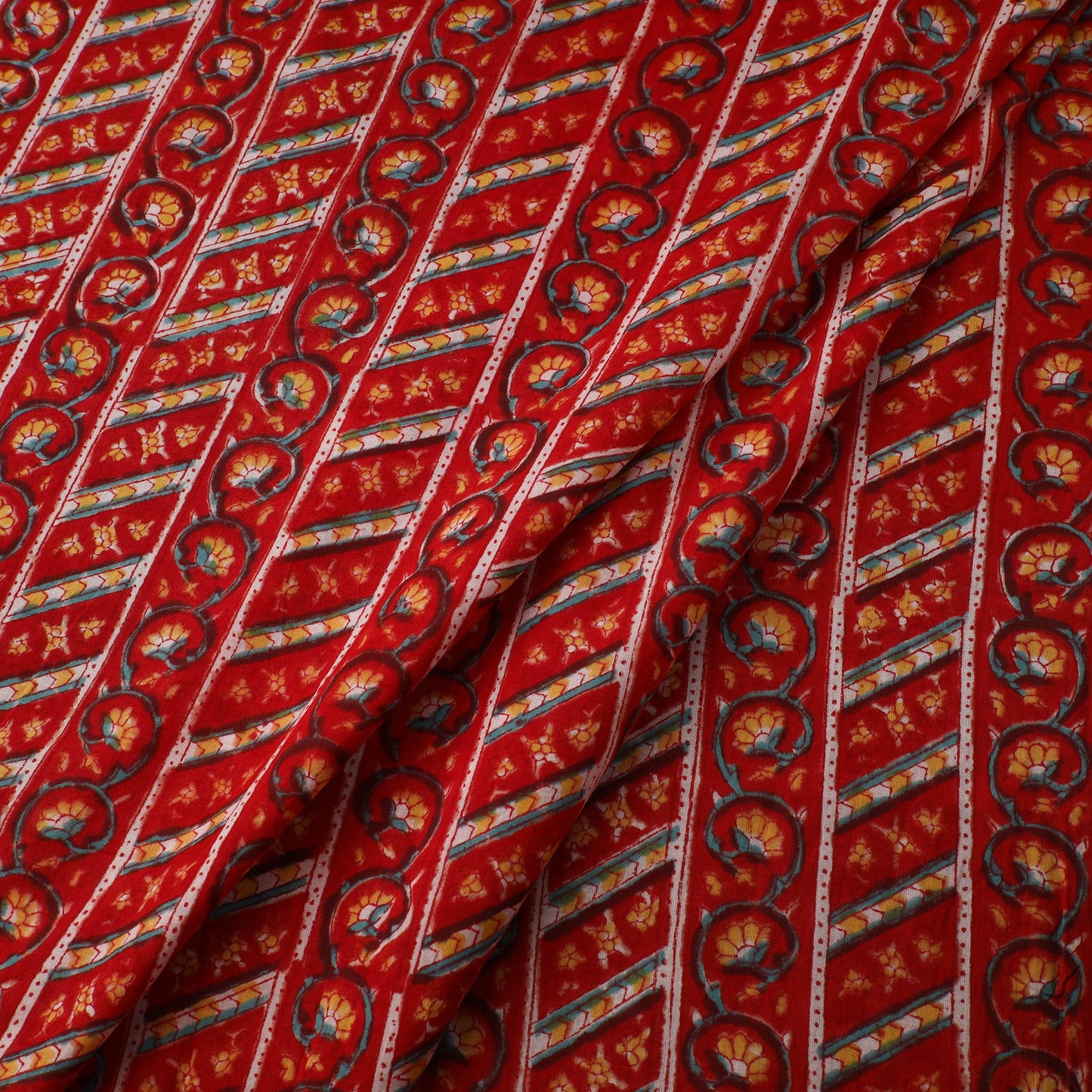 Red Sanganeri Block Print Cotton Fabric