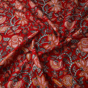 Red Sanganeri Block Print Cotton Fabric
