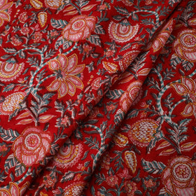 Red Sanganeri Block Print Cotton Fabric