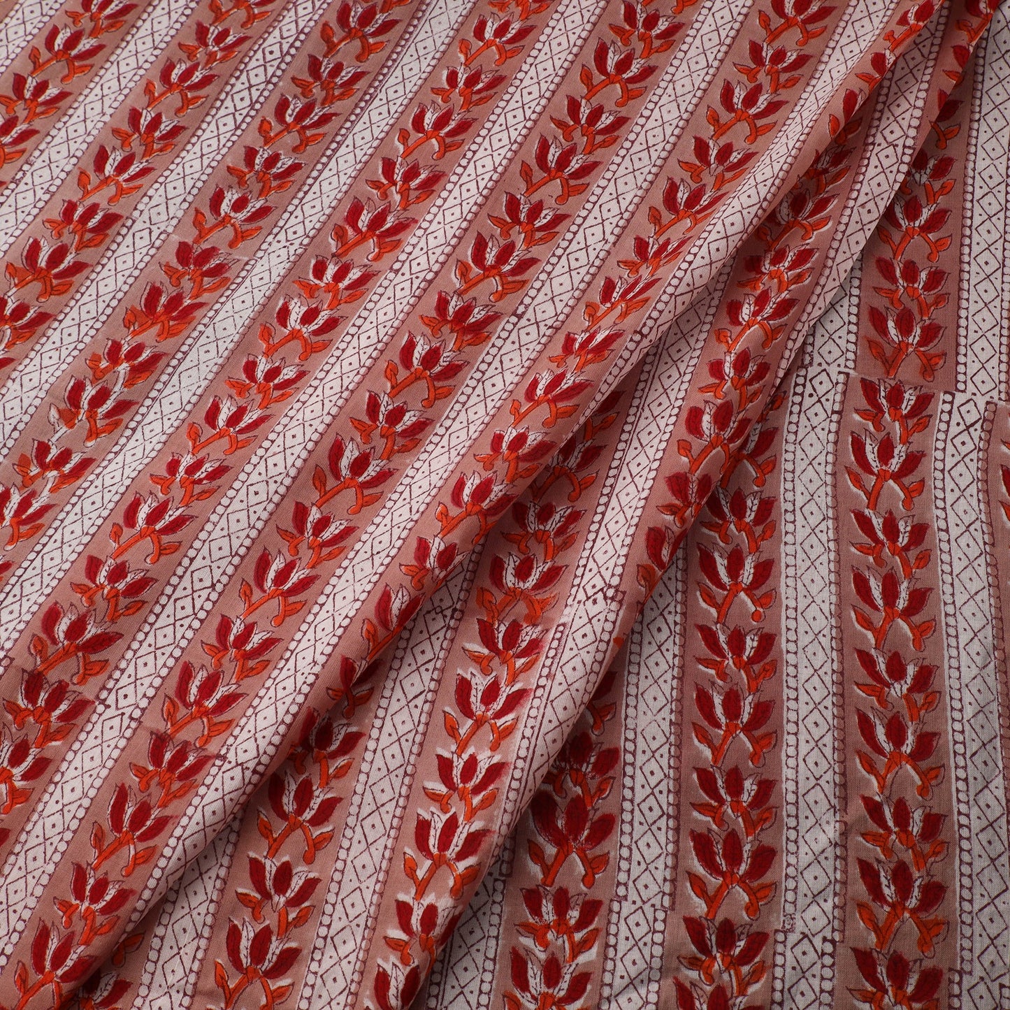 Red Sanganeri Block Print Cotton Fabric