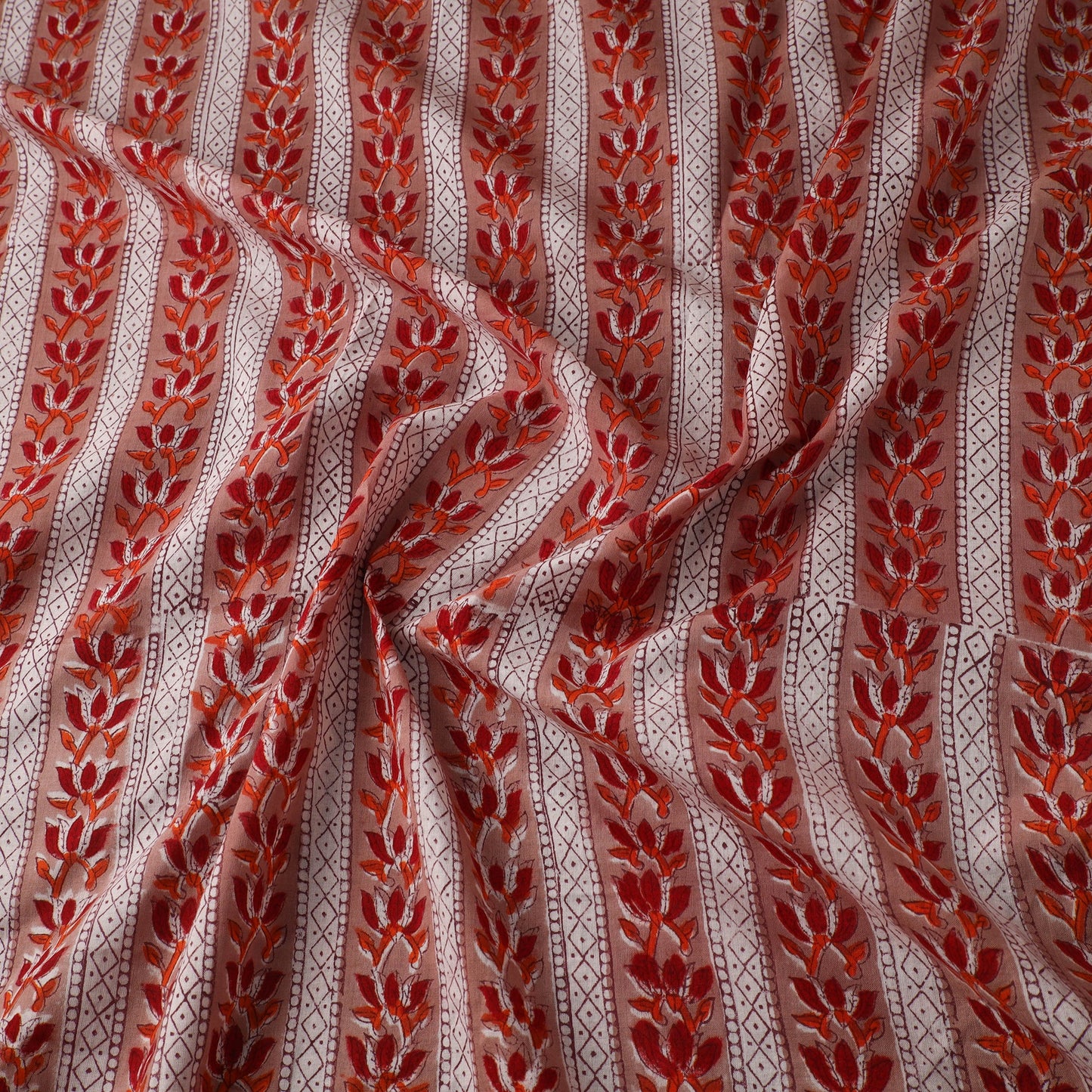 Red Sanganeri Block Print Cotton Fabric