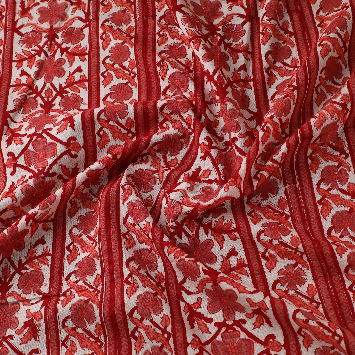 Red Sanganeri Block Print Cotton Fabric