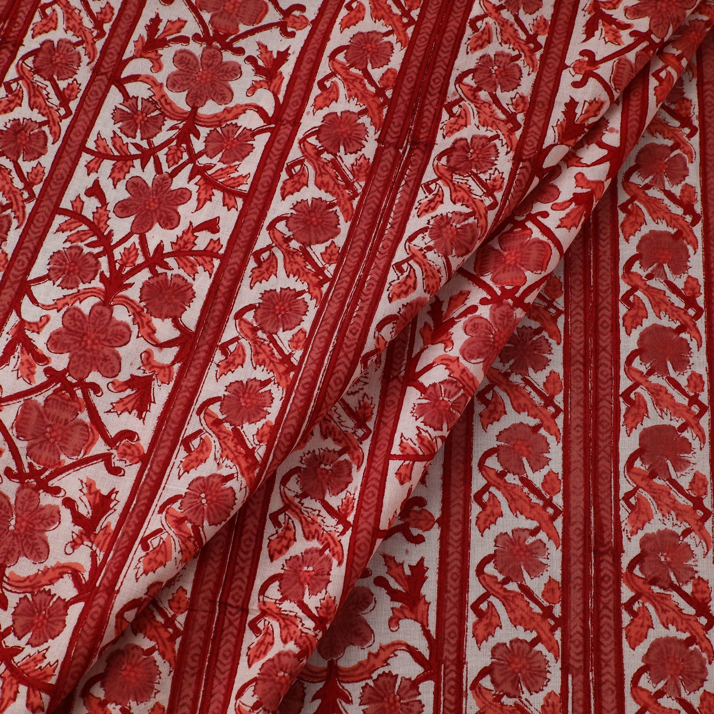 Red Sanganeri Block Print Cotton Fabric