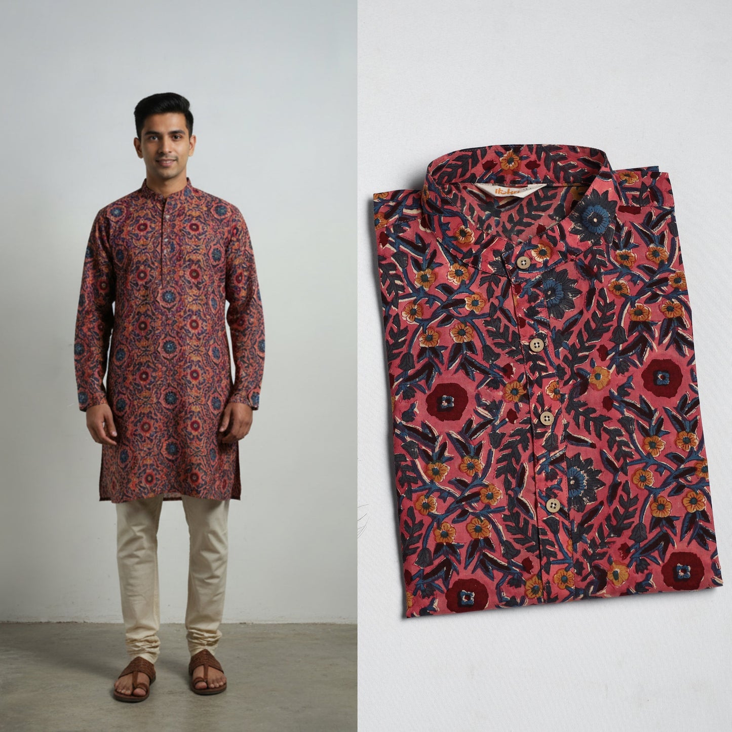 Sanganeri cotton long kurta for men 12 - handcrafted