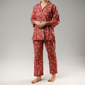 Red - sanganeri cotton night suit - handcrafted