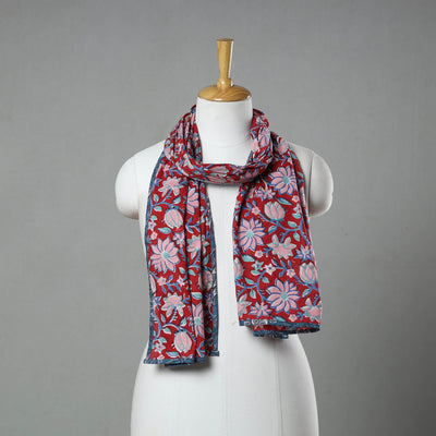  Red Sanganeri Block Print Cotton Stole 