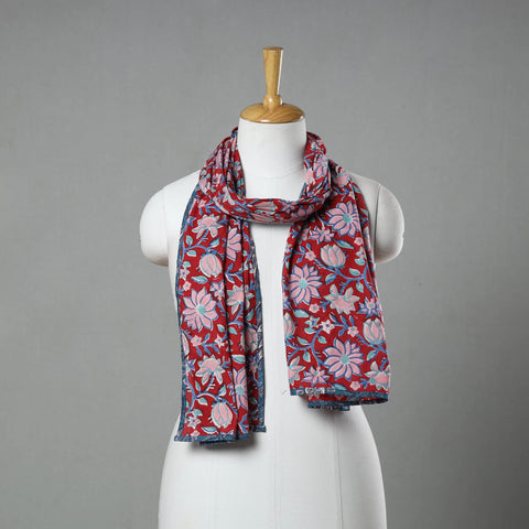  Red Sanganeri Block Print Cotton Stole 