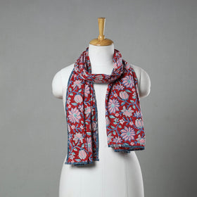 Red Sanganeri Block Print Cotton Stole 