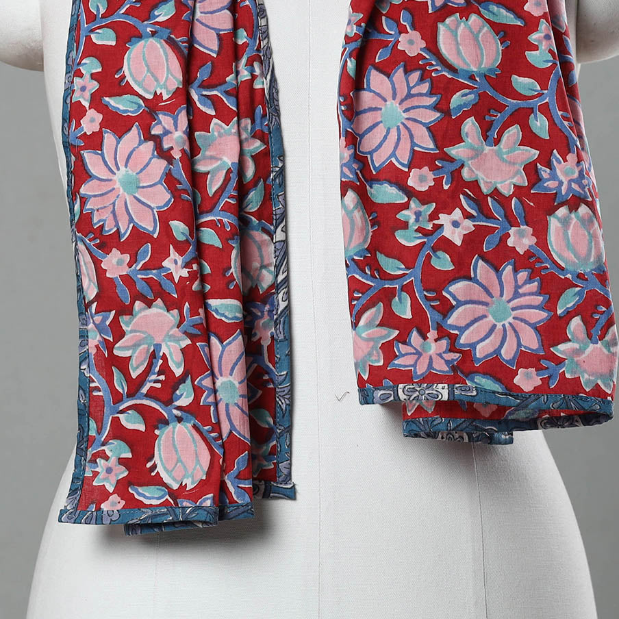  Red Sanganeri Block Print Cotton Stole 