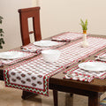 White Sanganeri Print Cotton Table Runner with Mats & Napkins